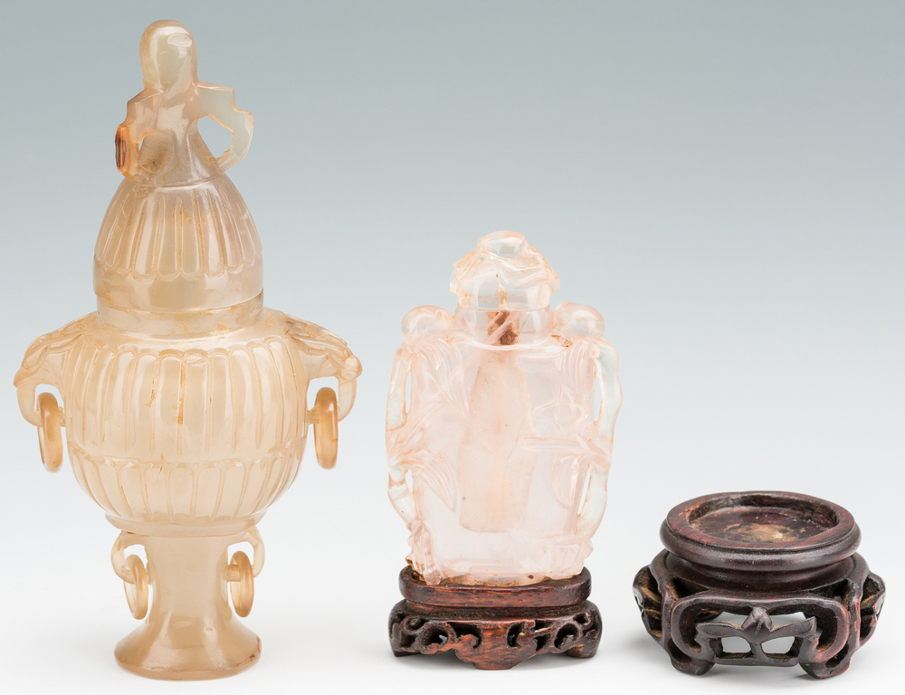 2 Carved Chinese Quartz Items, Urn & Bottle - Image 2 of 15