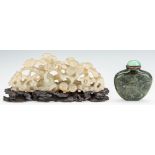 Chinese Carved Jade Boulder and Snuff Bottle