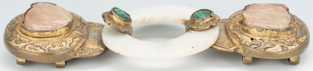 2 Chinese Jade, Stone & Gilt Bronze Belt Buckles - Image 5 of 20