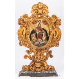 Carved Giltwood Reliquary, oil on panel of St. Mary