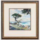 James M. Phillips California Watercolor Coastal Scene