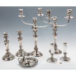 Group of Old Sheffield Plate Candlesticks and Lighting