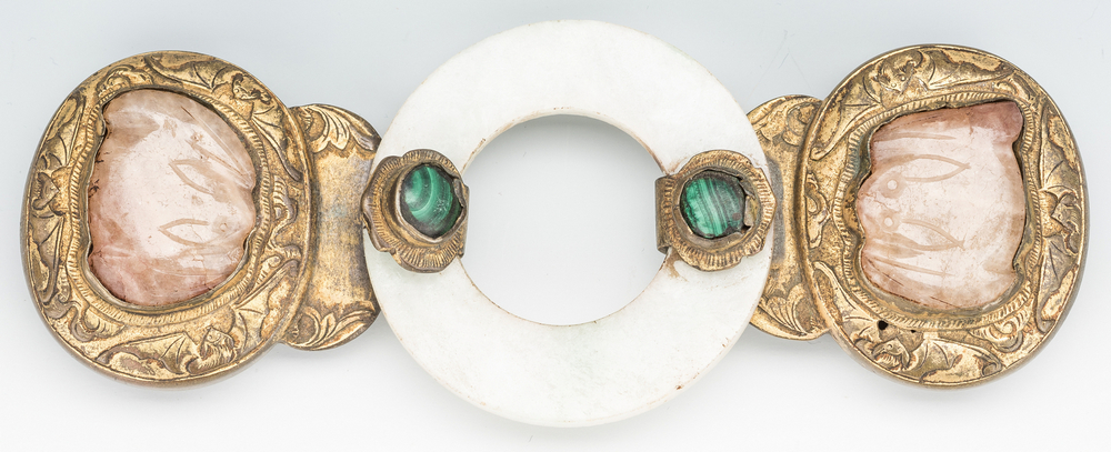 2 Chinese Jade, Stone & Gilt Bronze Belt Buckles - Image 3 of 20