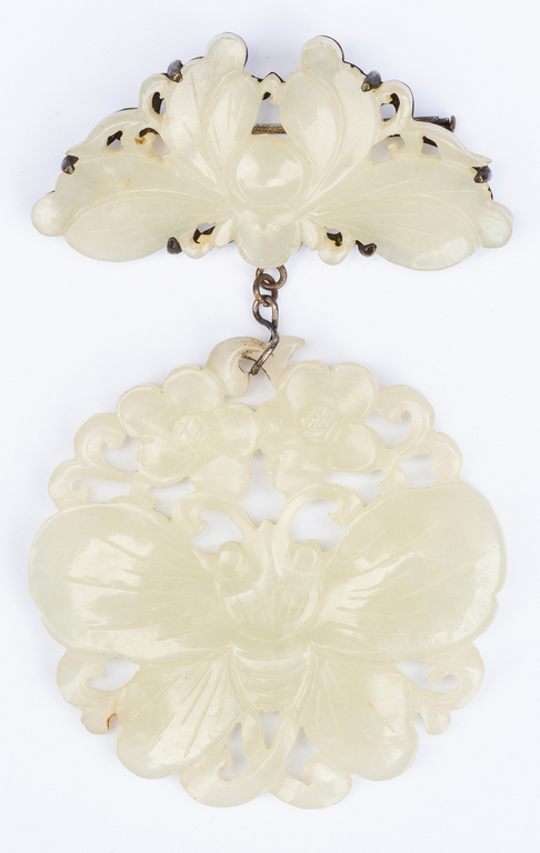 White Jade Brooch: Bee and Butterfly