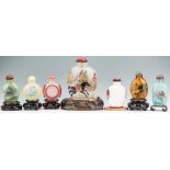 7 Snuff Bottles, Reverse Painted & Peking Glass