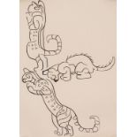 Walter Anderson Drawing, 3 cats, Estate stamp