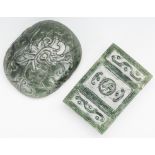2 Chinese Spinach Jade Buckles
