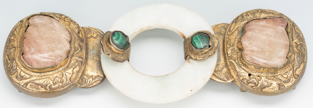 2 Chinese Jade, Stone & Gilt Bronze Belt Buckles - Image 4 of 20