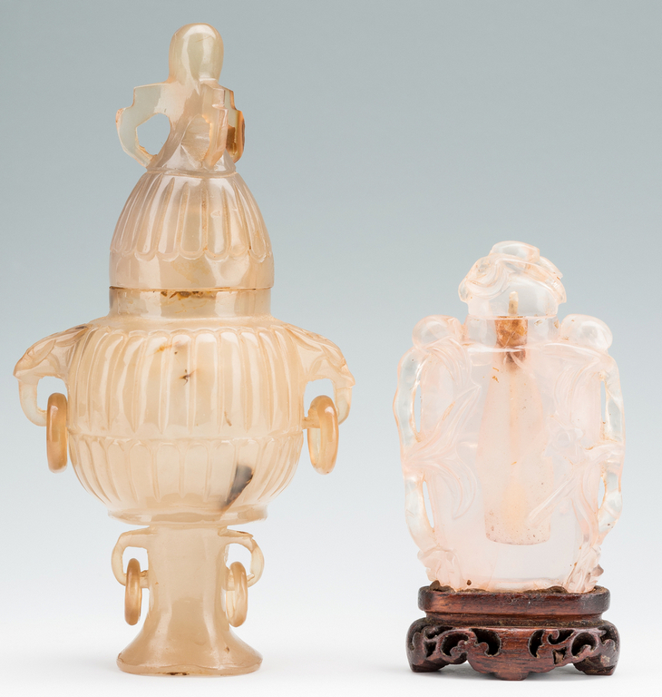 2 Carved Chinese Quartz Items, Urn & Bottle - Image 4 of 15