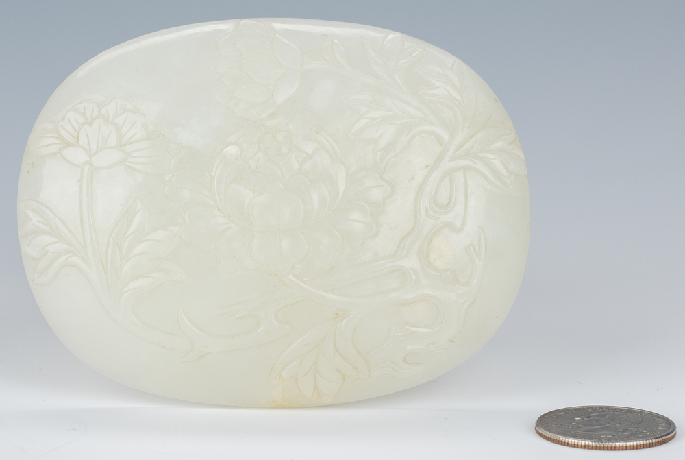 Carved Oval Chinese White Jade Buckle