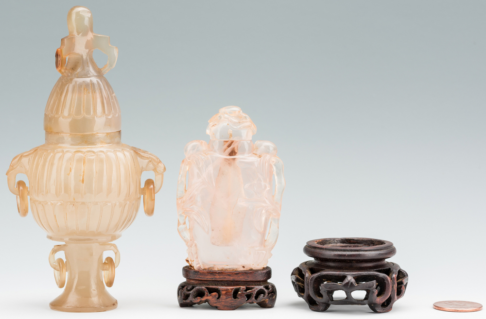 2 Carved Chinese Quartz Items, Urn & Bottle