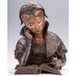 Louis Hottot Bronze Sculpture, Young Girl Reading