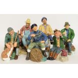 Six Royal Doulton figures, including A Good Catch, HN2258, and Thanksgiving,