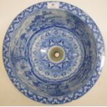 A Thomas Twyford pottery wash basin or sink, with blue transfer printed decoration,