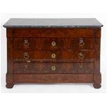 A Continental commode chest, having a marble top above four long drawers,