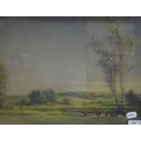 A Carruthers, a landscape with cows, pastel, signed,