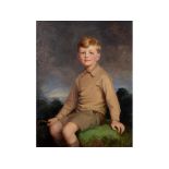 E Eyres, a portrait of a seated boy holding a whip, oil on canvas, signed, 93 x 69.
