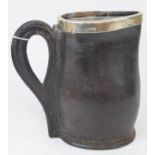 A silver mounted leather Black Jack jug, Sheffield 1906,