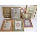 A Victorian birthday card, two others similar, other cards and items,