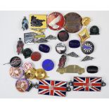 Assorted enamel motorcycle lapel badges for various marques, including Honda, Norton Commando,
