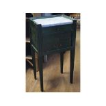 A Continental painted bedside cupboard, with a marble top,