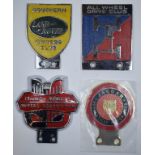 Four badge bar badges, comprising Jaguar Apprentices Motor Club, Triumph Sports Owners Association,