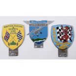 Three badge bar badges, comprising British Racing & Sports Club, No 6514,