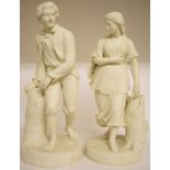 A pair of Copeland Parian The Trysting Tree figures, after G Halse, with stamped and incised marks,