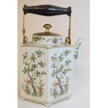 A Chinese porcelain tea kettle, decorated trees and foliage, cracked and chipped,