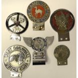 Six badge bar badges, comprising West Cornwall Motor Club, Trencrom Revellers,