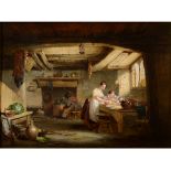 Attributed to Nicholas Condy, a rustic cottage interior, oil on panel,