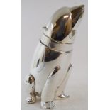 A novelty plated cocktail shaker, in the form of a polar bear,