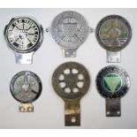 Six badge bar badges, comprising Jamaica Inn Cornwall, St Austell & District Motor Club,