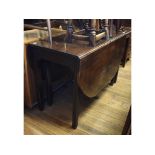 A mahogany drop leaf table, 123 cm wide, occasional tables, a stool, two bureaux,