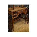A Cotswold School style walnut kneehole table, 77 cm wide, and a similar small cabinet on a stand,