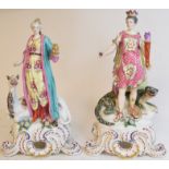 A Chelsea style porcelain figure, Asia, bears a gold anchor mark, 26 cm high, and another similar,