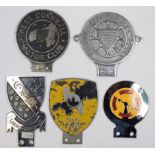 Five badge bar badges, comprising Kernow Old Vehicle Club, Truro & District Motor Club,