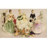 A Royal Doulton figure, The Wigmaker of Williamsburg, HN2239, six other Royal Doulton figures,