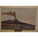 Neapolitan school, Mount Vesuvius erupting, from the Bay, gouache, 25 x 39 cm, inscribed below this,