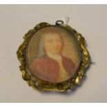 An oval portrait miniature, of a gentleman with grey ringlets, watercolour, 5.5 x 4.