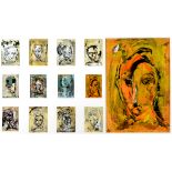 John Kingsley, a group of twelve abstract bust portraits, mixed media on paper, monogrammed,