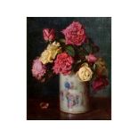 Ernest Rigg, roses in a vase, oil on canvas laid down, signed, 33.5 x 27.