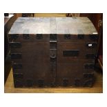 A late Victorian oak and metal bound silver chest,