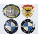 Four German related badge bar badge, comprising two BMW Car Club, DAVC,