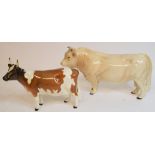 A Beswick Ayrshire Cow, 1350, and a Charolais Bull, 2346A,