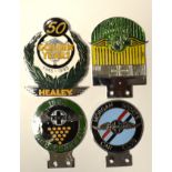 Four badge bar badges, comprising Morgan MSCC Cornwall (1990), Morgan Sports Car Club,