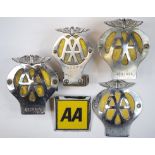 Five Automobile Association (AA) members badges,