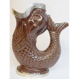 A Victorian pottery glug glug jug, with silver mounts, Jehoiada Alsop Rodes & Barber,