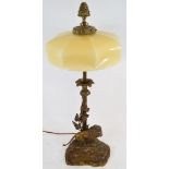 A Continental brass lamp, the base appli