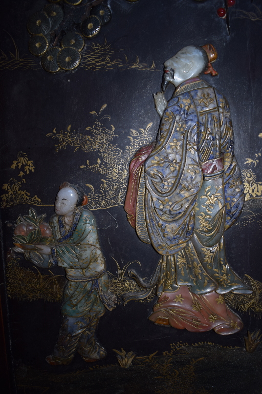 A Chinese hardwood four fold screen, eac - Image 21 of 26